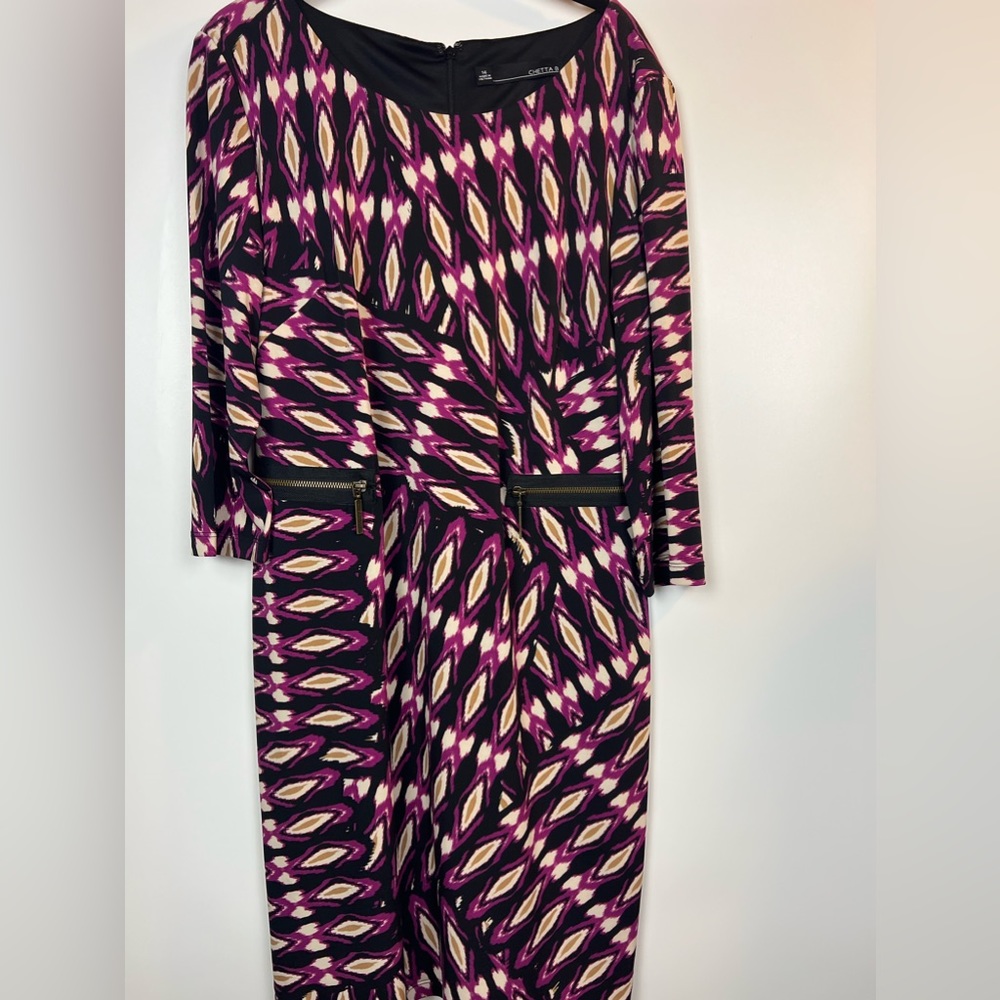 Cheeta B Black design dress. Size 14. EUC. Three-quarter length sleeves
